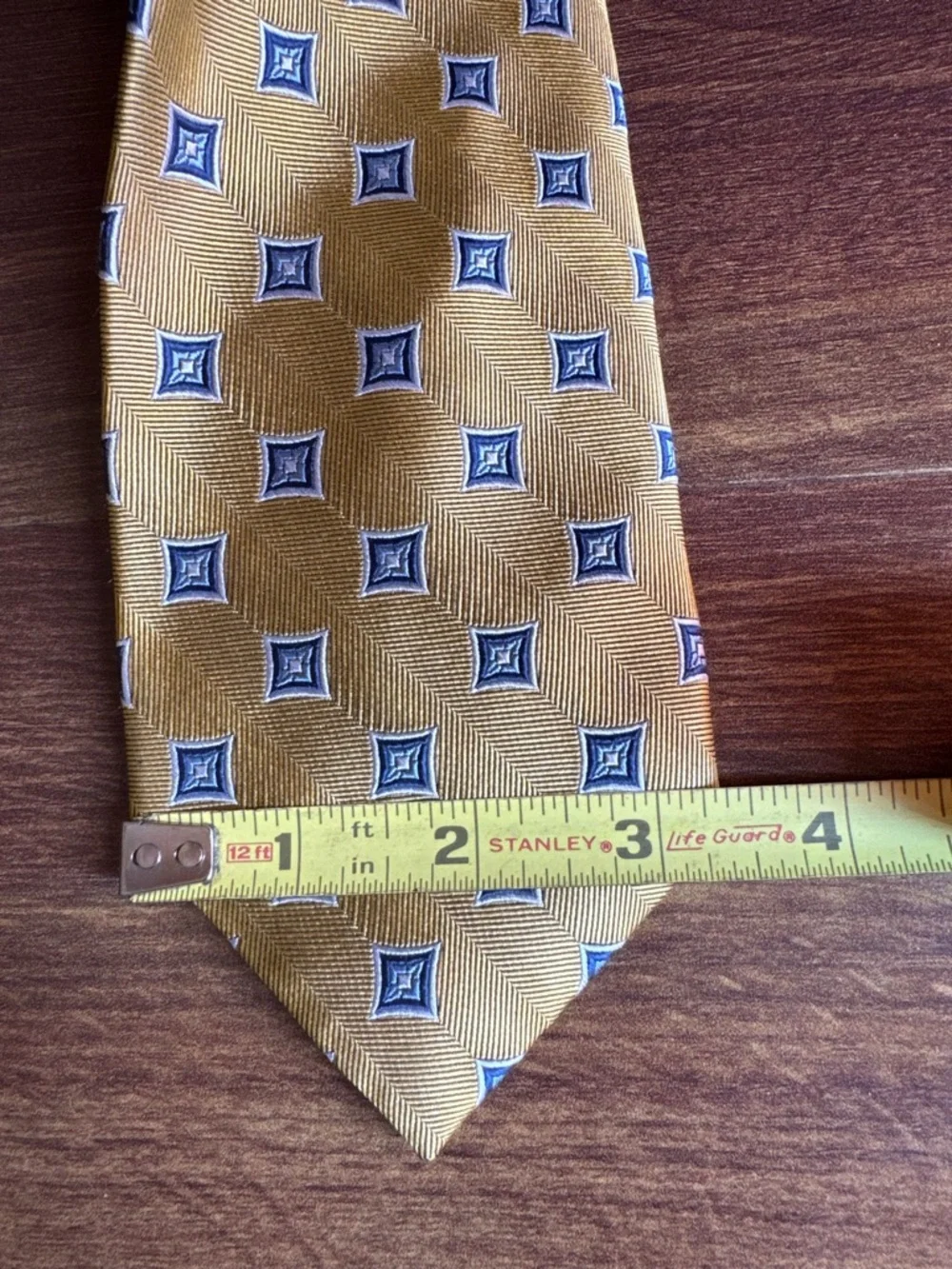 JOS A. BANK Executive Collection Mustard Yellow Tie with Navy Diamond Motif